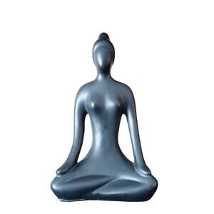 Yoga Goddess Meditating Statue Adult's 7.1" Black Resin Seated Women Ceramic Art